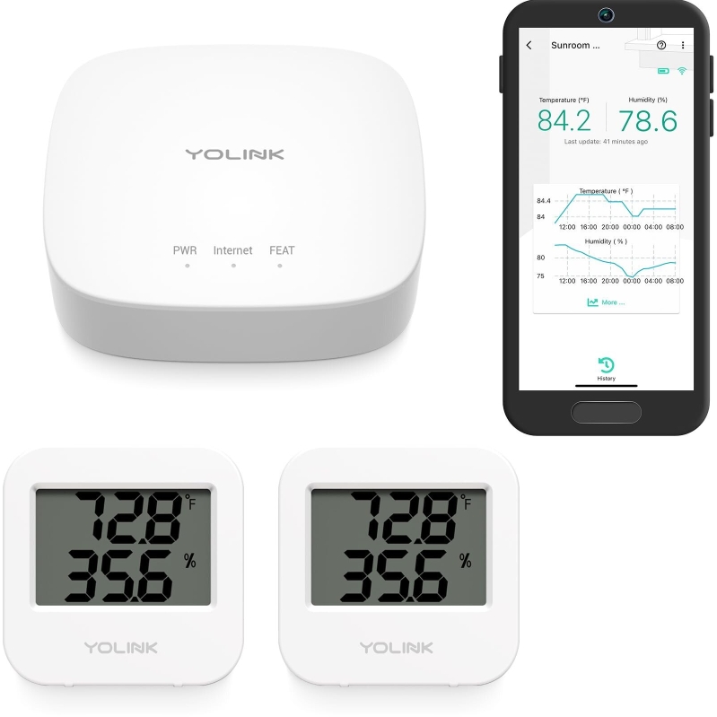 YoLink Smart Wireless Temperature/Humidity Sensor 2-Pack w/Hub