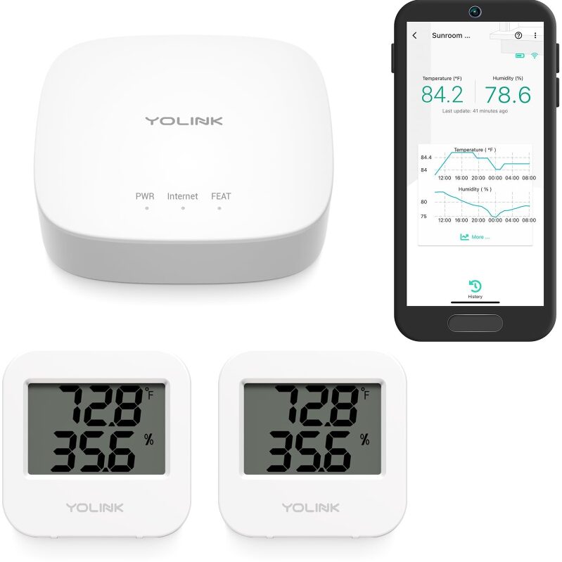 YoLink Smart Wireless Temperature/Humidity Sensor 2-Pack w/Hub