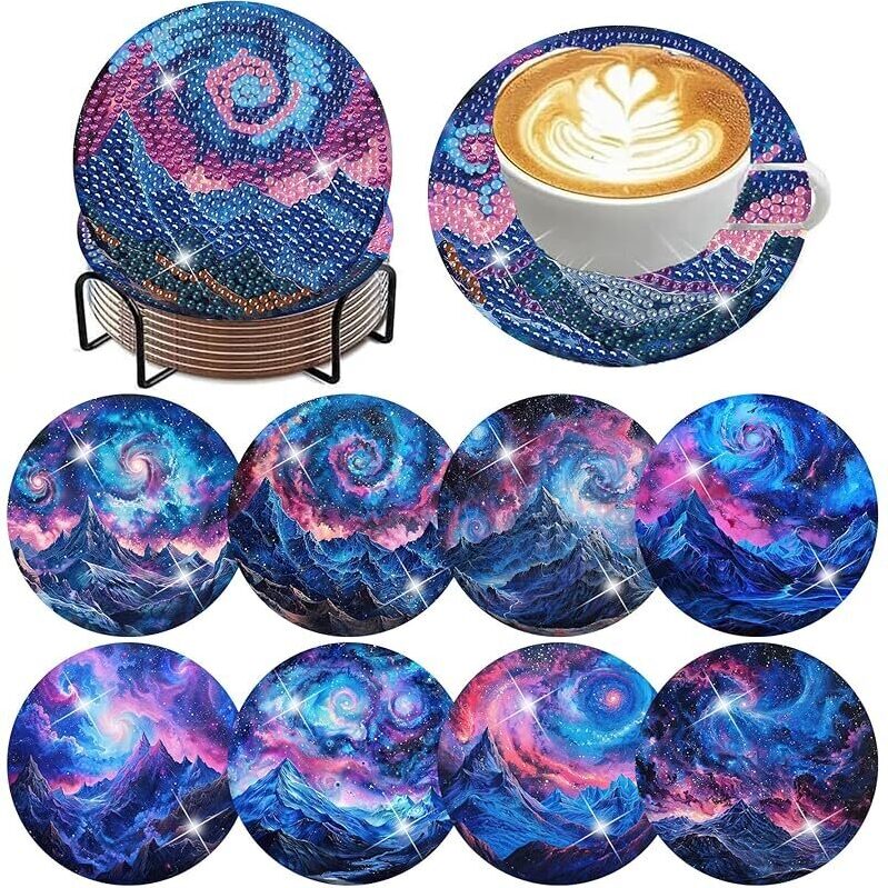 8 PCS Aurora Diamond Art Coasters - Beautiful Cosmic Designs