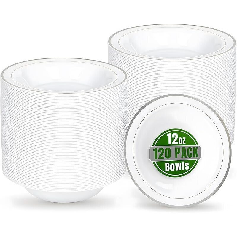Stylish 120-Pack Disposable Plastic Bowls, 12oz - Perfect for Any Event