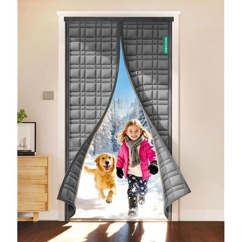 Aeocoo Thermal Door Curtain: 36 x 80-Inch Magnetic Insulated Door Cover for Winter