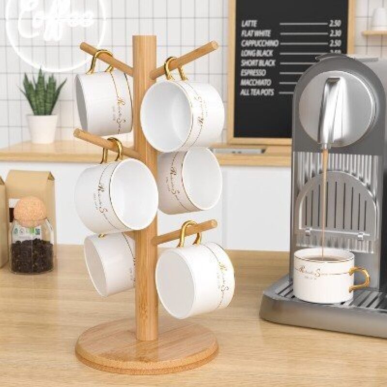 Elegant Bamboo Cup Rack - Perfect for Coffee Lovers