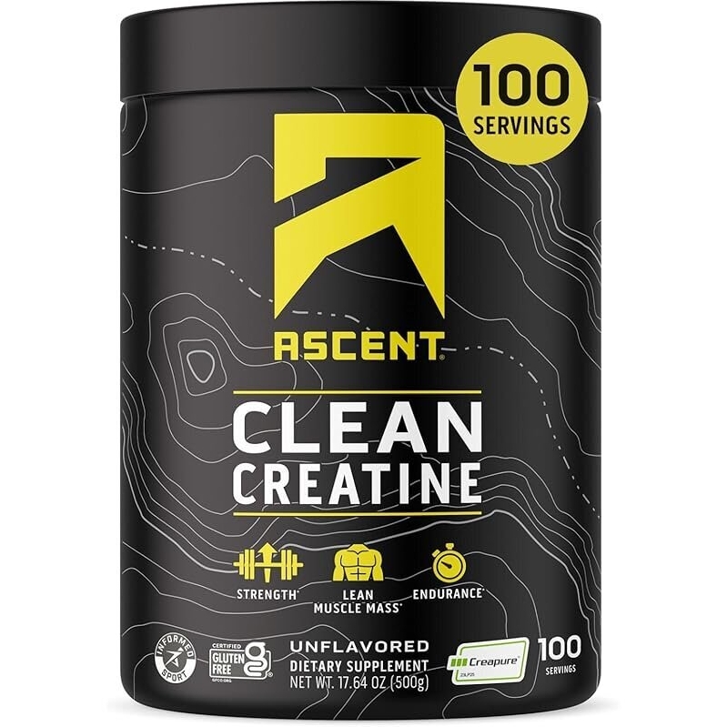 Ascent Clean Creatine Monohydrate Powder - Unflavored, 100 Servings