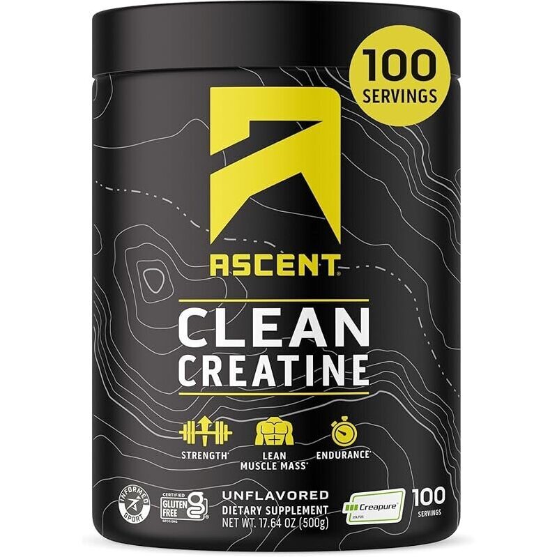 Ascent Clean Creatine Monohydrate Powder - Unflavored, 100 Servings