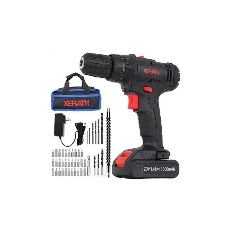 Powerful XERATH 20V Cordless Drill Driver Kit - 46pcs
