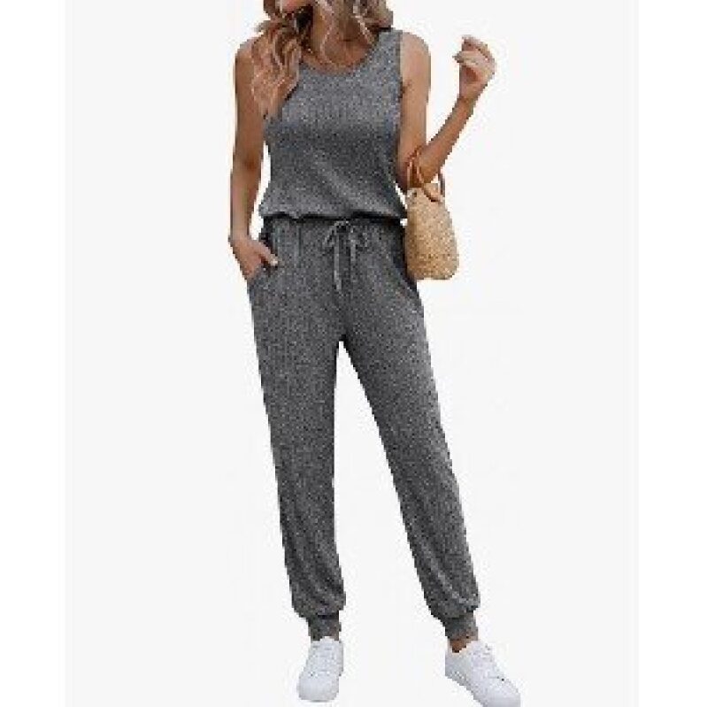 Ekouaer Women's Sleeveless Ribbed Jumpsuit - Comfortable & Stylish
