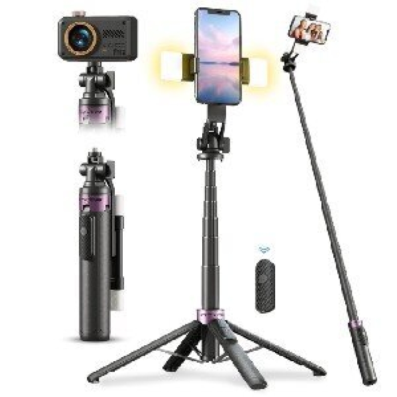 ACKIMA 4-Leg Selfie Stick with Light - Extendable, Portable, and Perfect for Vloggers