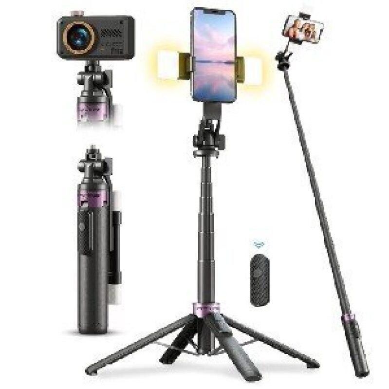 ACKIMA 4-Leg Selfie Stick with Light - Extendable, Portable, and Perfect for Vloggers