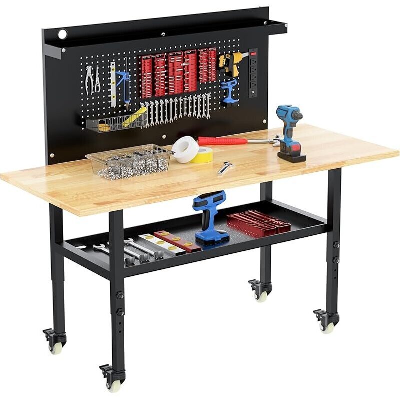 60-Inch Heavy Duty Adjustable Workbench with Pegboard