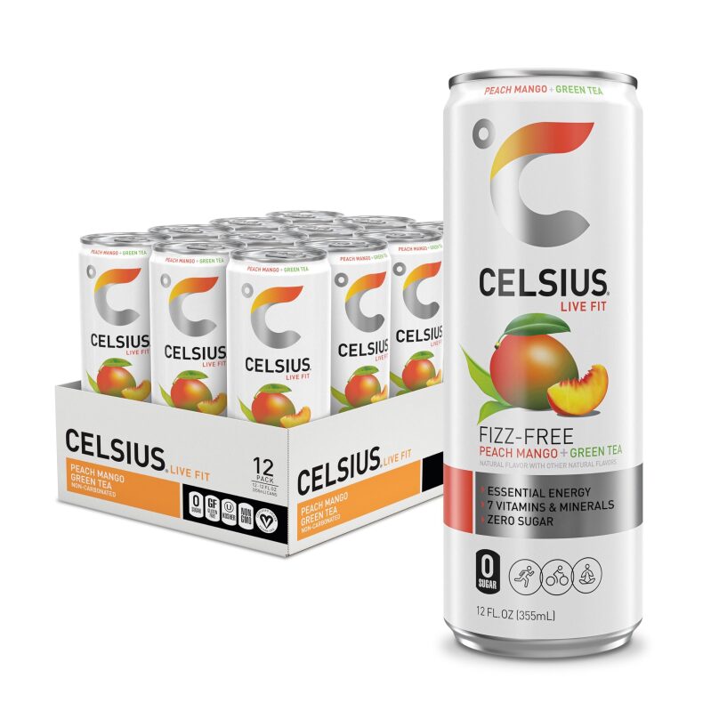 CELSIUS Fizz Free Peach Mango Green Tea Sugar Free Energy Drink 12pk