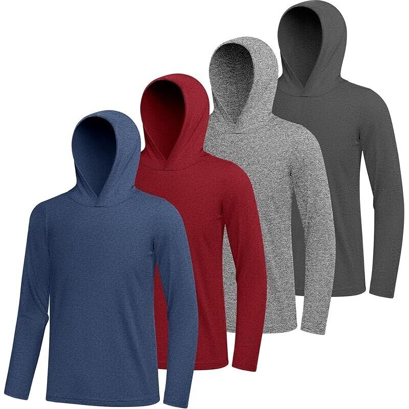 4 Pack Youth Boys Quick-Dry Hoodies - Active Long Sleeve Sweatshirts
