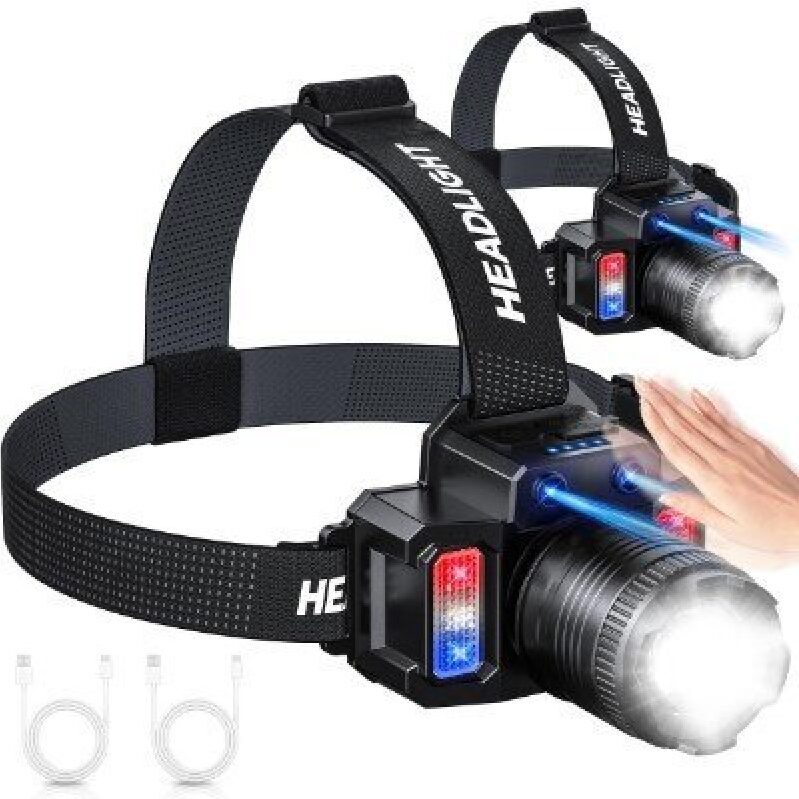 Uoofly Induction Headlamp - Dual Head, Rechargeable, LED Flashlight for Outdoor Activities