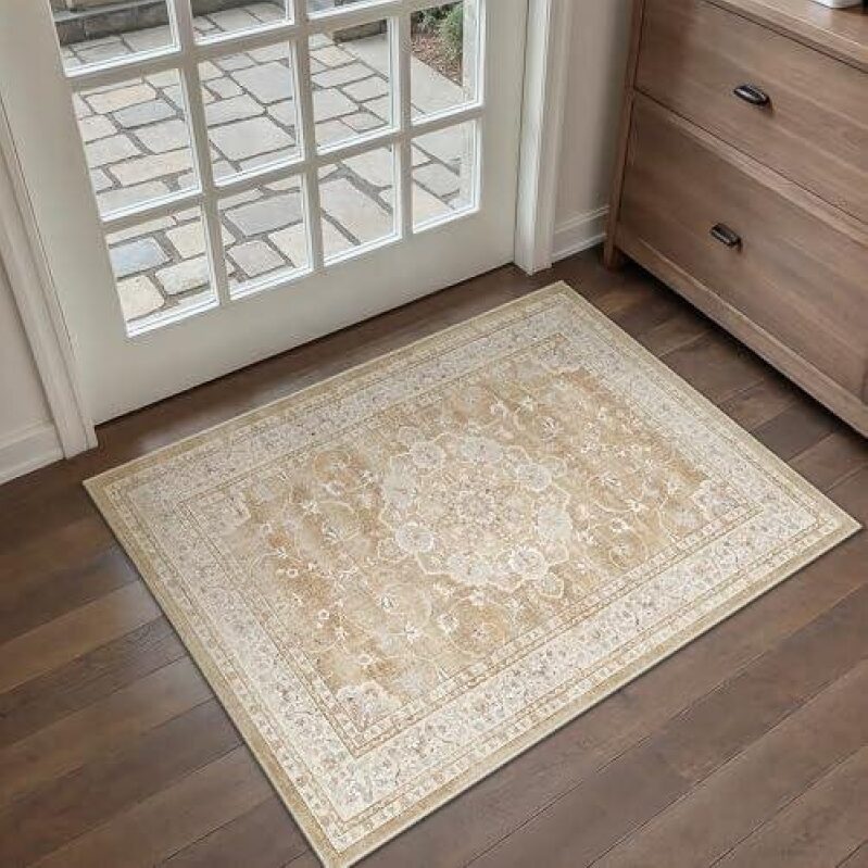 Machine Washable Vintage Beige Brown Small Rug - 67% OFF