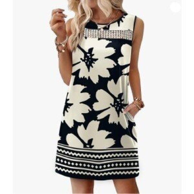 Stylish Black and White Floral Sleeveless Dress