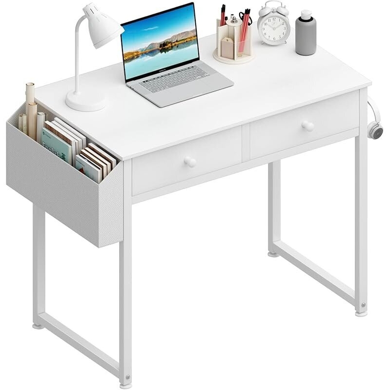 Compact White Kids Desk with Drawers - Ideal for Bedroom or Vanity