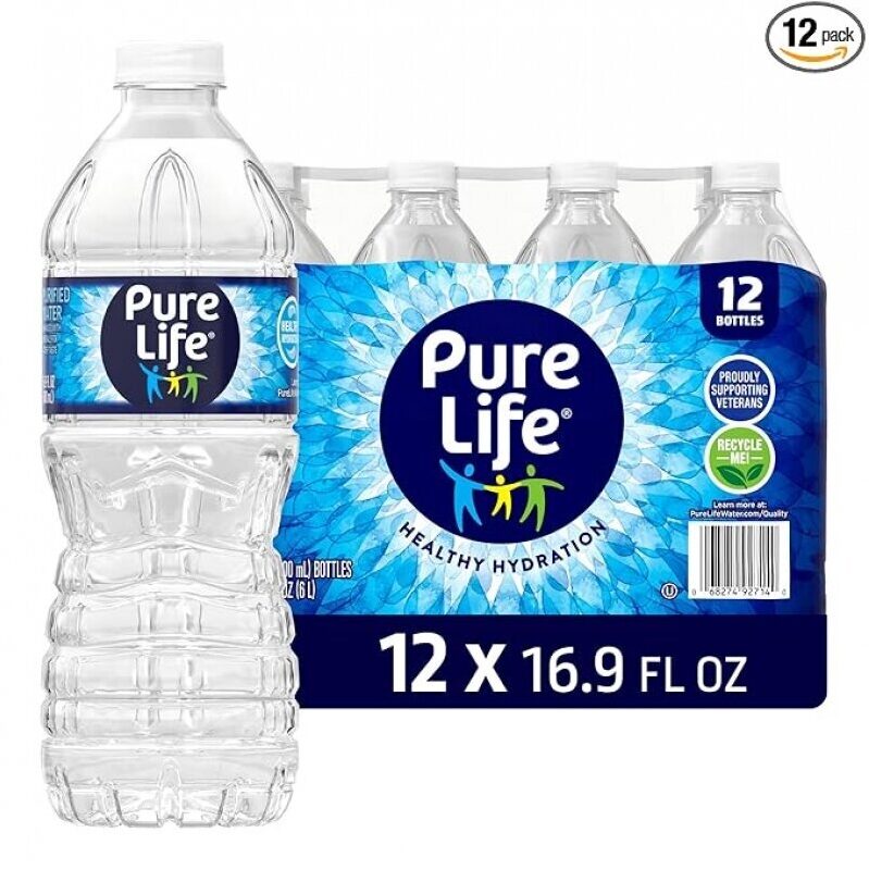 Pure Life Purified Water Bottles, 12 Pack - Crisp Taste, Enhanced with Minerals