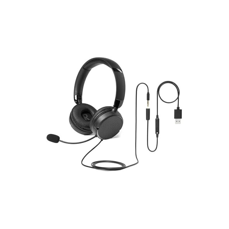 Amazon Basics On Ear Wired Computer Headset w/Adjustable Microphone - Premium Sound Quality