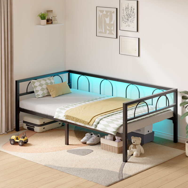 Versatile Twin Size Metal Daybed Frame with LED Lights
