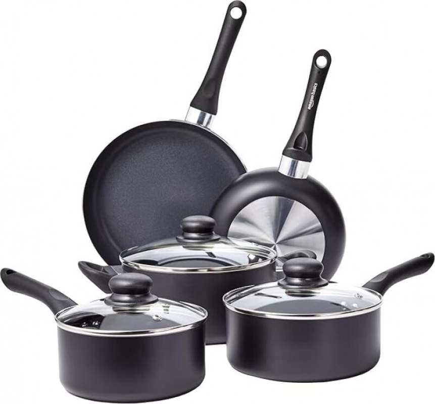 Amazon Basics Ceramic Non-Stick Cookware 8-Piece Set on Sale