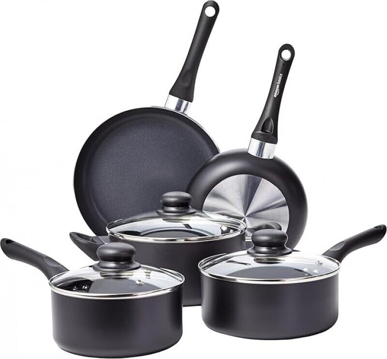 Amazon Basics Ceramic Non-Stick Cookware 8-Piece Set on Sale