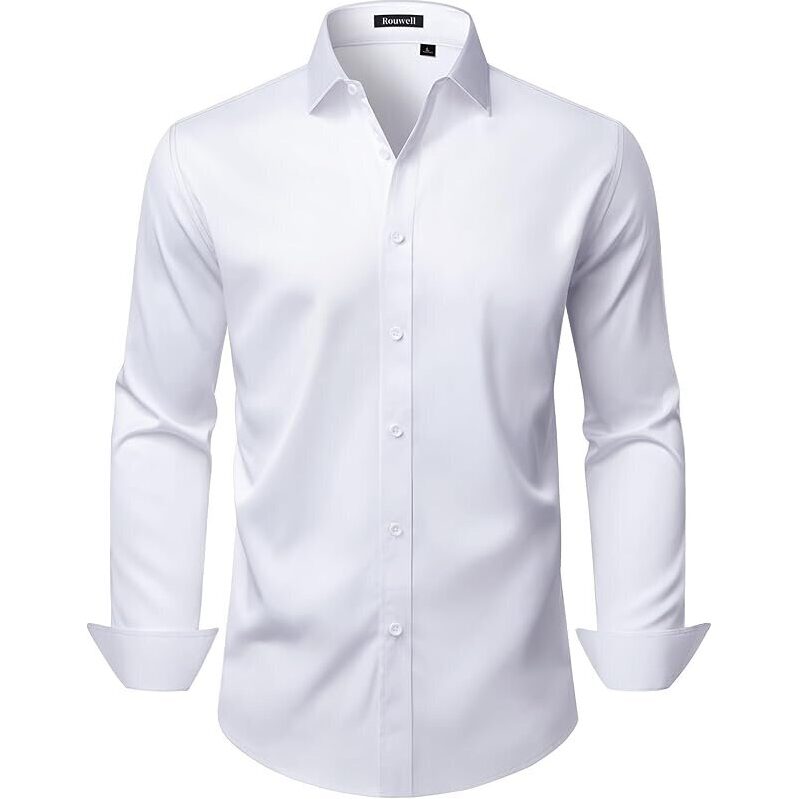 ROUWELL Men's Regular Fit Business Button Down Shirt - Versatile and Comfortable Long-Sleeve Dress Shirt
