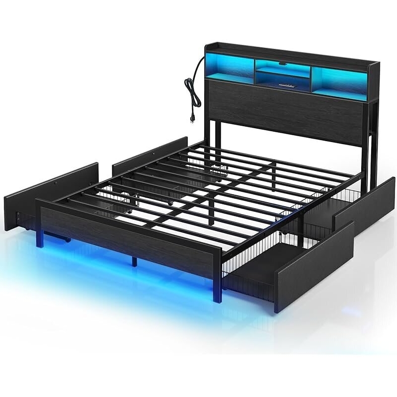 Full Size Bed Frame with Bookcase Storage Headboard - Smart Storage Solution