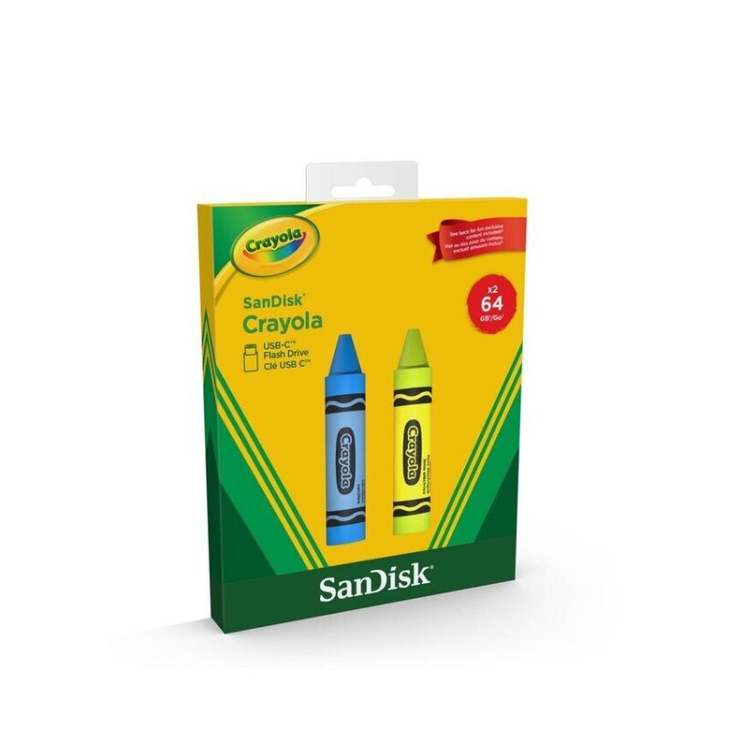 2-Pack SanDisk Crayola 64GB USB-C Flash Drives - Fun & Functional Storage