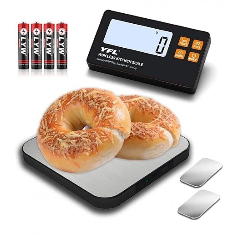 YFL Wireless Kitchen Scale with Detachable Remote Display: High Precision, 33lb Capacity, Tare Function