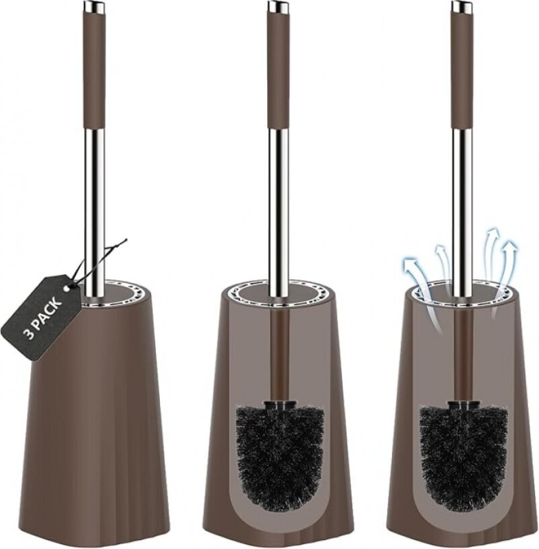 SetSail Toilet Brush, Compact Size Toilet Bowl Brush and Holder with Stainless Steel Handle, 3 Packs