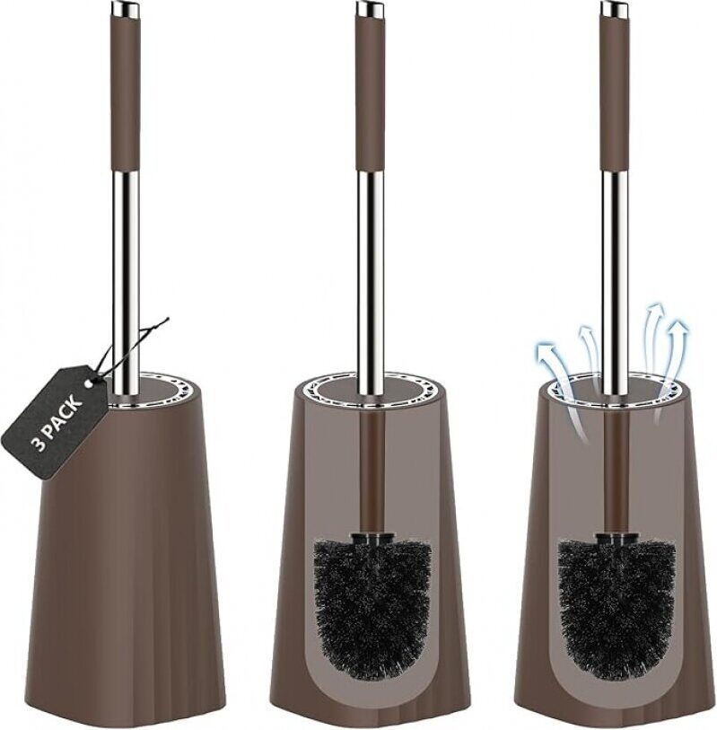 SetSail Toilet Brush, Compact Size Toilet Bowl Brush and Holder with Stainless Steel Handle, 3 Packs