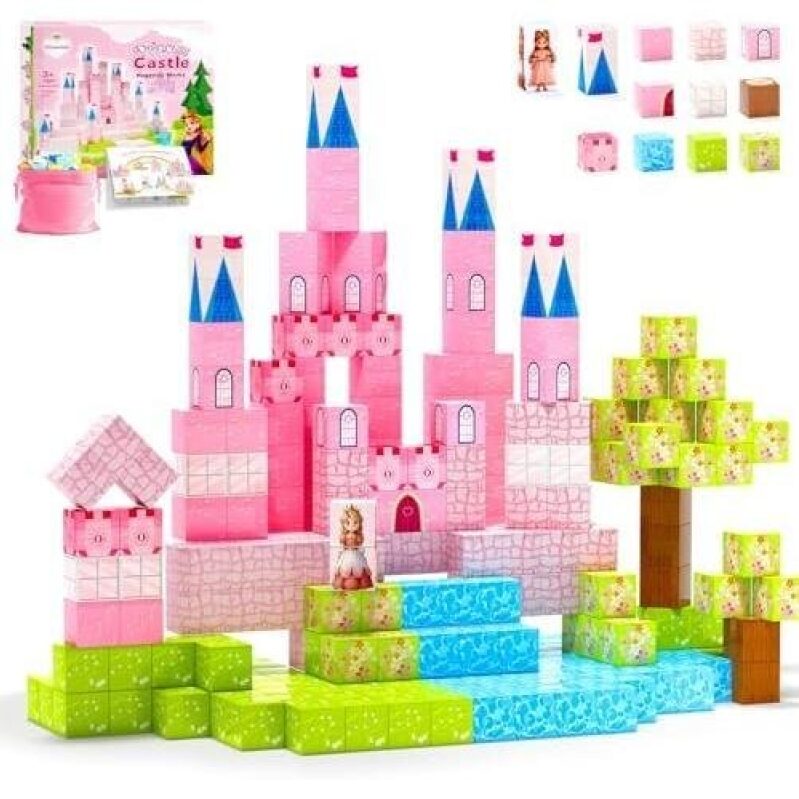 Princess Castle Magnetic Building Blocks Set - 64 Pieces for Creative Play