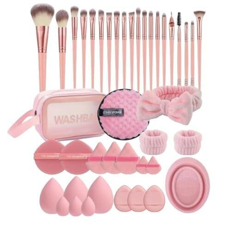 42-Piece Makeup Brush Set with Sponge Puffs - 50% Off