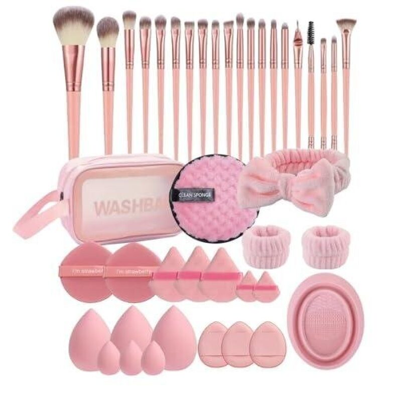42-Piece Makeup Brush Set with Sponge Puffs - 50% Off