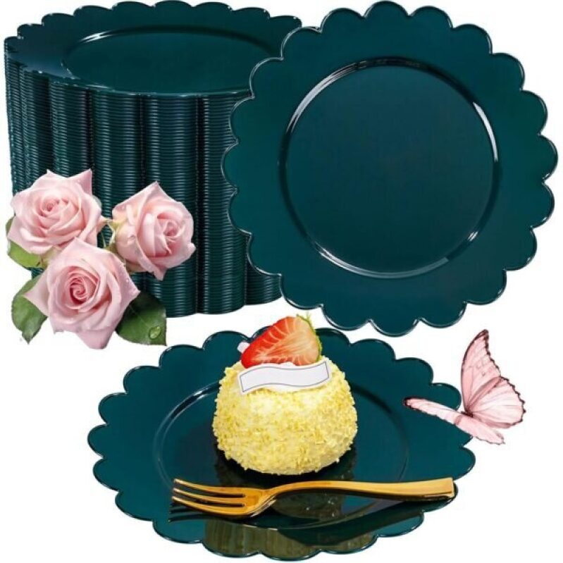 LIYH 200 Deep Green Dessert Plates with Forks - 50% Off