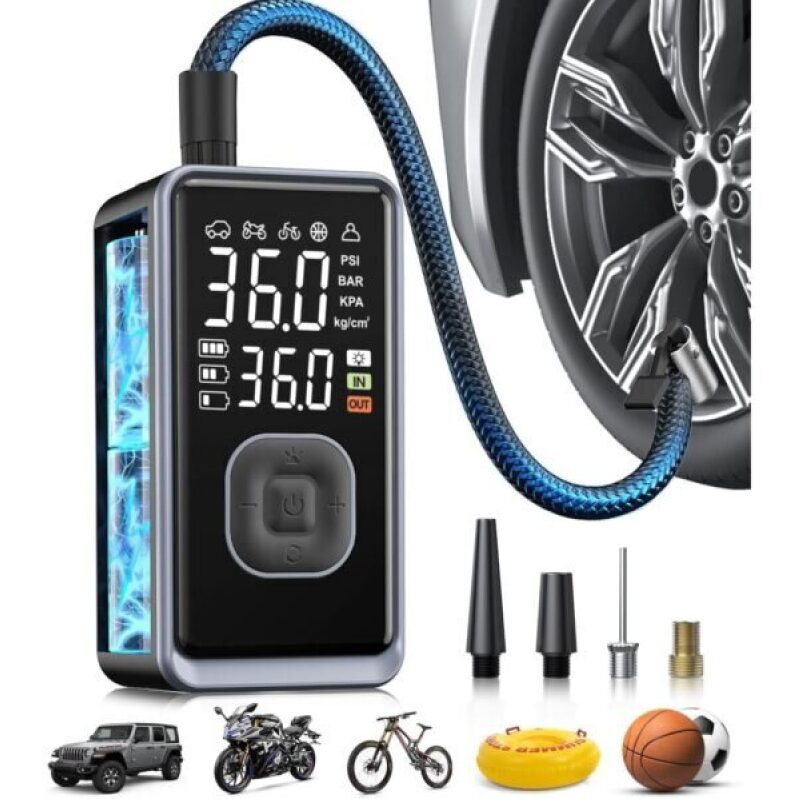 Portable Air Pump with Digital Display - Perfect for Cars, Bikes, and Sports Equipment