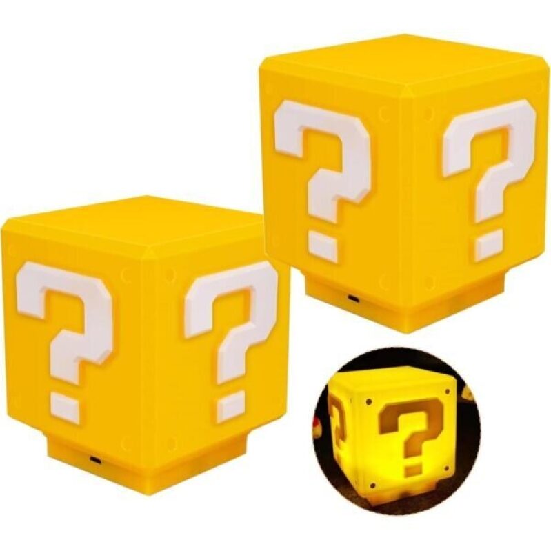 Super Bros Mini Question Block Night Lights - USB Powered Bedside Lamp with Game Sound Effects