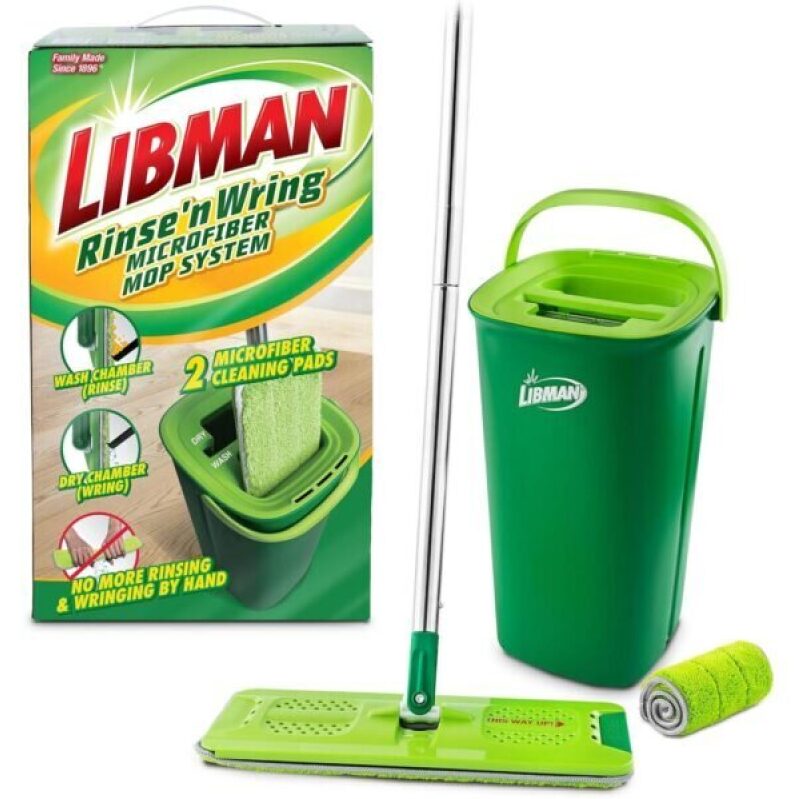 Libman Rinse 'n Wring Microfiber Mop and Bucket System - Dual Chamber Design