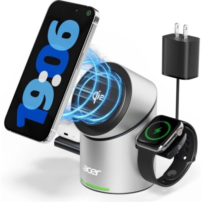 Acer Prime 3 in 1 Charging Station for Apple Devices - Wireless Charging Stand with Magsafe for iPhone, Apple Watch, and AirPods