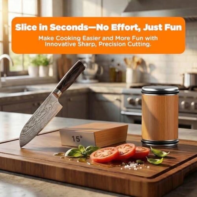 Double-Edged Knife Set with Diamond Ceramic and Magnetic Sharpener - 50% Off