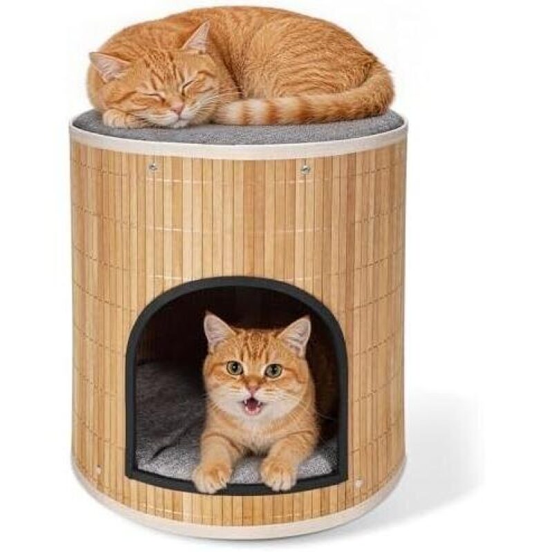 Handcrafted Bamboo Cat Bed with Cushion Top - 55% Off