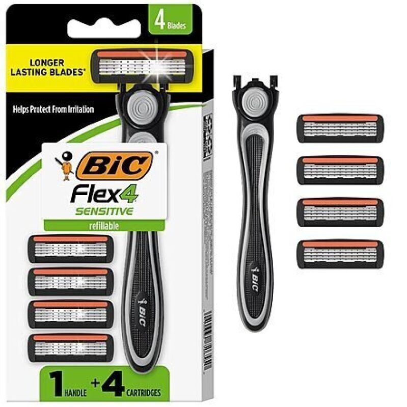 BIC Flex 4 Men's Refillable Razor Kit w/ 1 Handle & 4 Cartridges - Great Value Deal