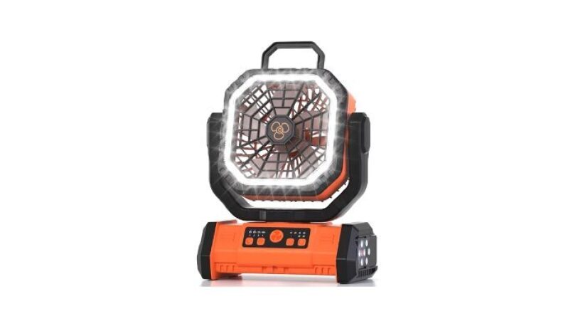 Portable Rechargeable Fan with LED Light & Remote - Camping Essential