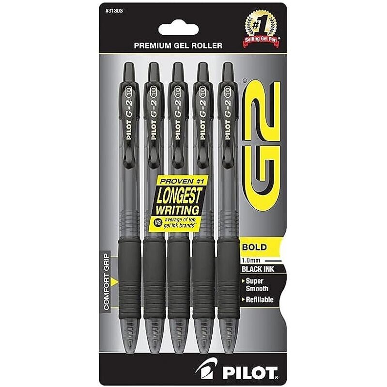 5-Pack Pilot G2 Premium Gel Pens, Black, Bold Point 1mm - High-End Writing Tools