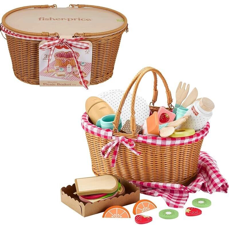 Fisher-Price 31-Piece Wood Picnic Basket - Ultimate Pretend Play Fun