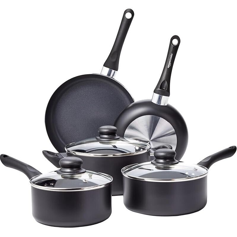 Amazon Basics Ceramic Non-Stick Cookware 8-Piece Set - Effortless Cooking Made Easy