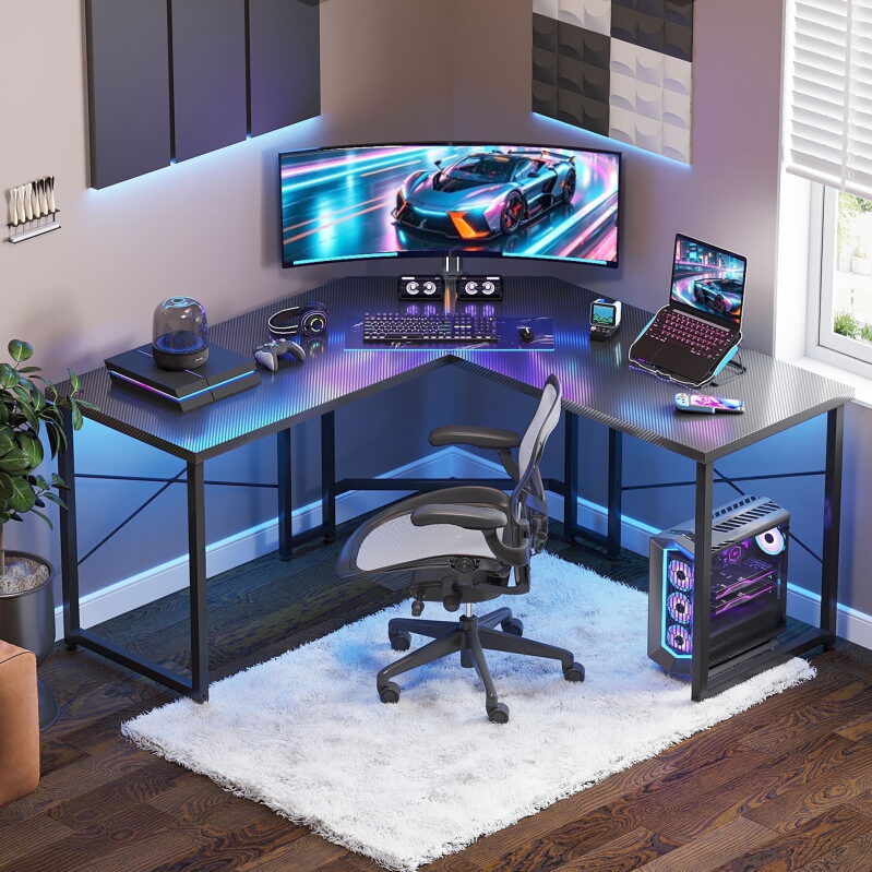 Casacomoda L Shaped Computer Desk with Monitor Stand - Ideal for Gaming and Work