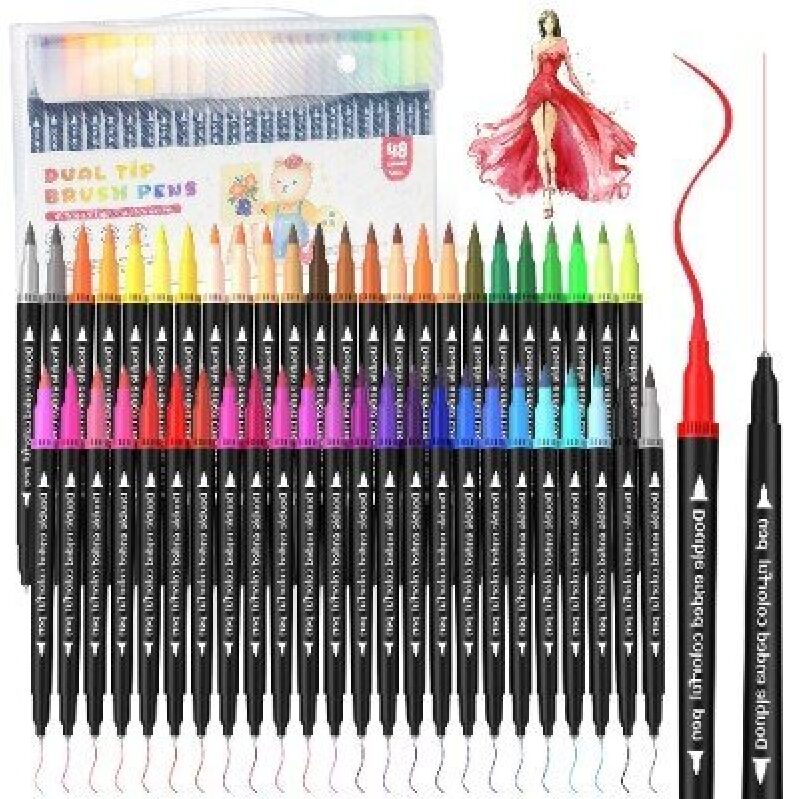 Premium 48-Color Dual Tip Brush Pens for Drawing and Sketching