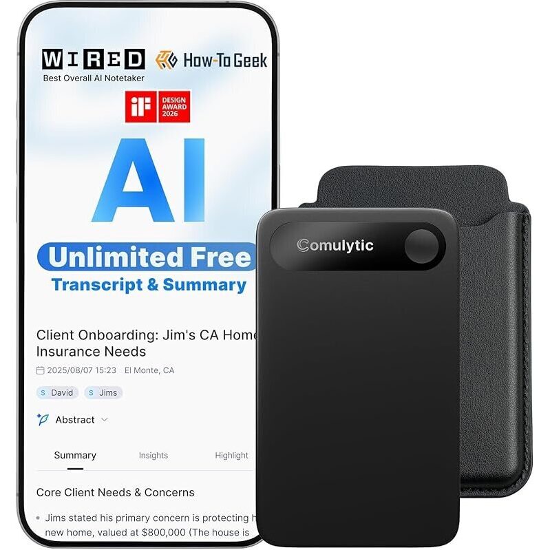 Comulytic Note Pro AI Voice Recorder with Case - Effortless Recording, Ultra-Slim Design