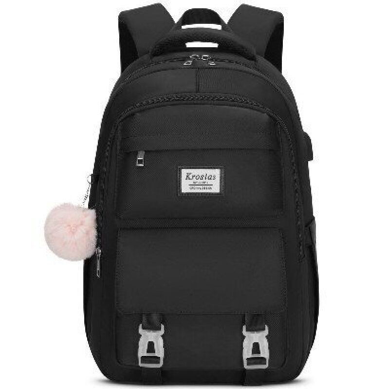 Stylish 15.6 Inch Laptop Backpack with Pink Pom Pom