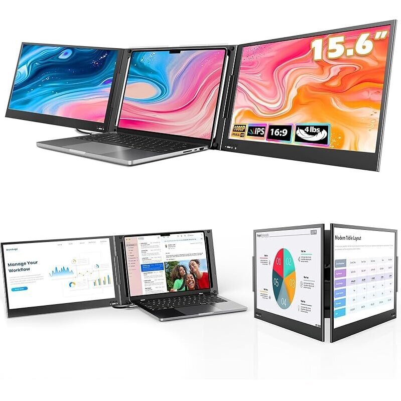 QQH 15.6-in Triple Portable Monitor - Expand Your Workspace
